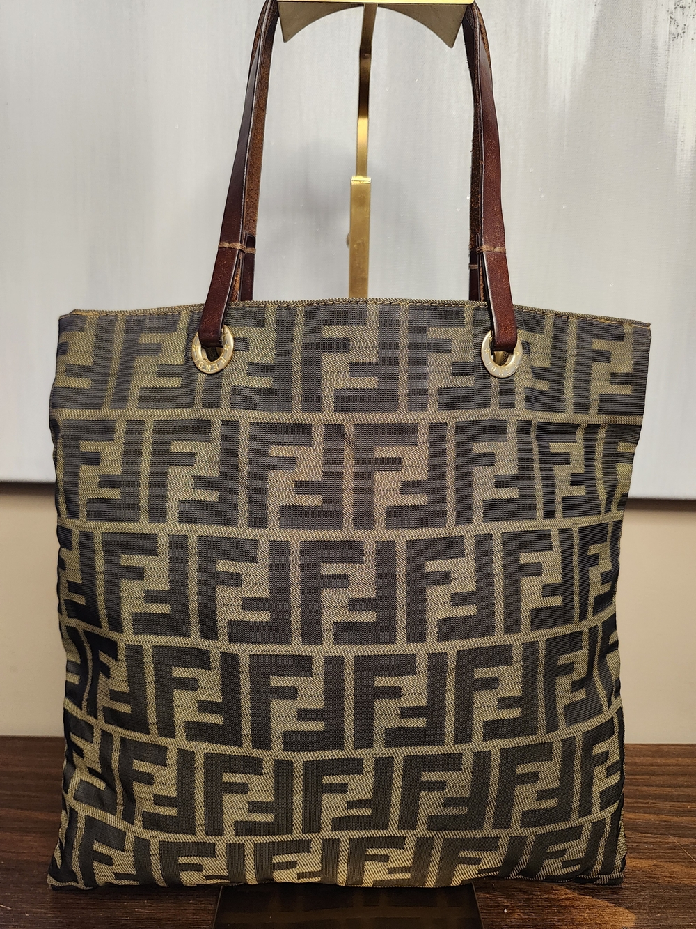 Fendi Zucca Tote (Small) with FF print Logo and Leather Straps